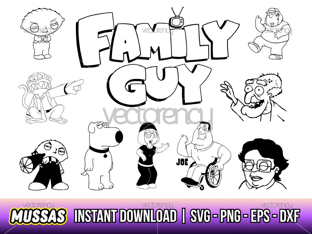 Family Guy Vector Cartoon Outline SVG PNG Bundle