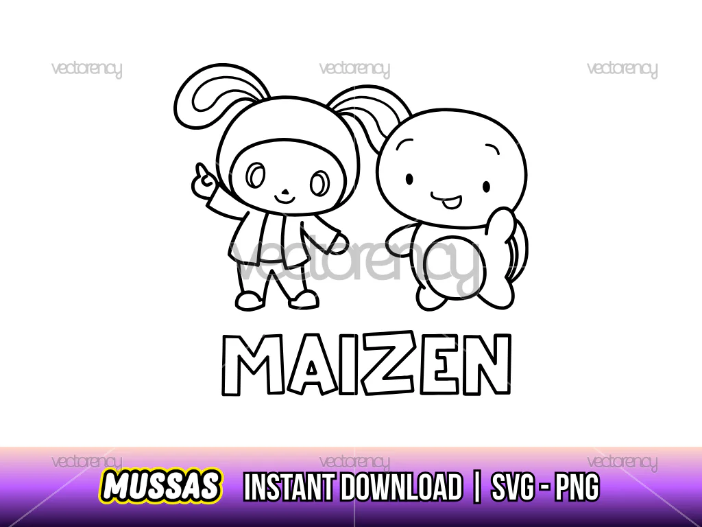 JJ Mikey Maizen Outline PNG SVG Files Cartoon Clipart Digital Download