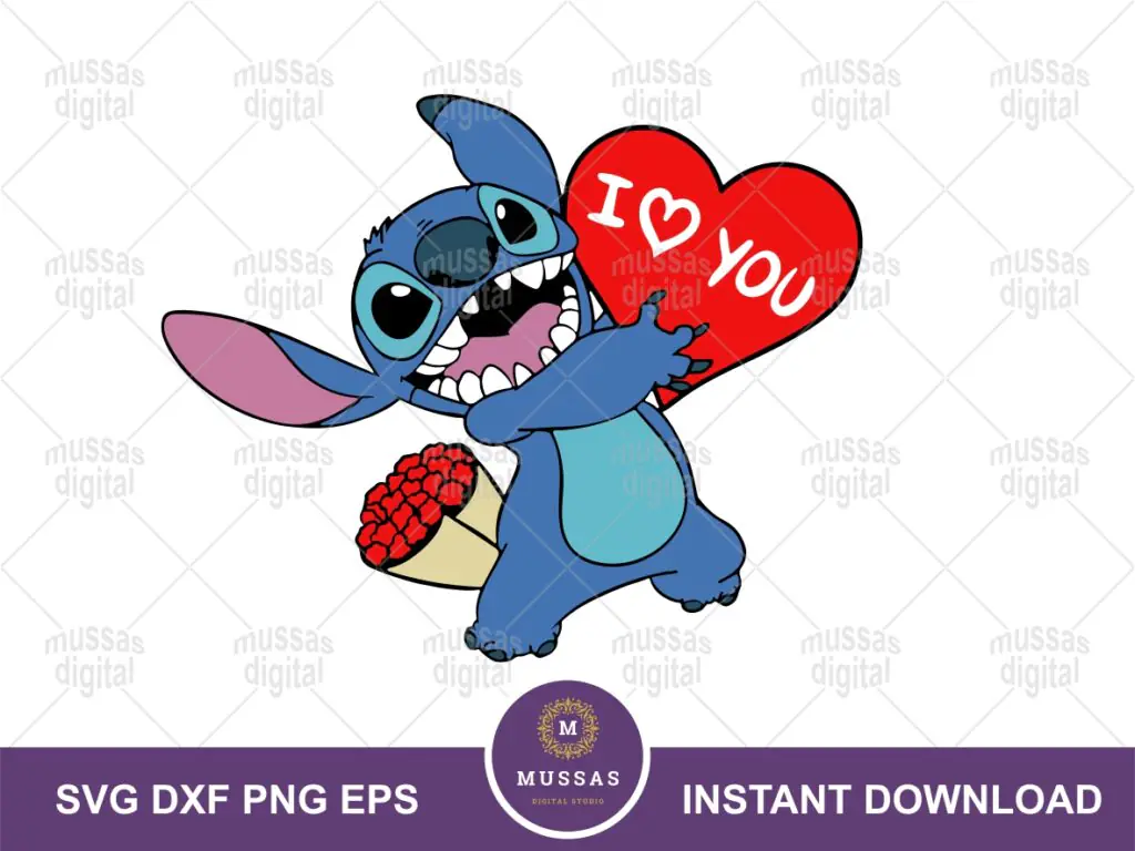 Stitch Valentine’s Day SVG Vector Image