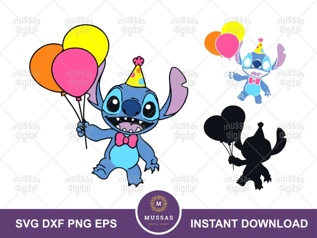 Stitch Birthday Balloons SVG Layered