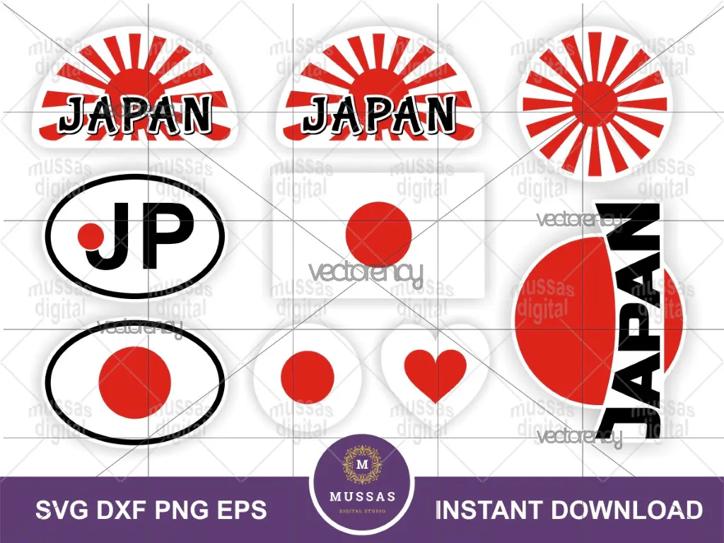 Japanese Flags Bundle, SVG, PNG, Vector, DIY Sticker Decals Cricut