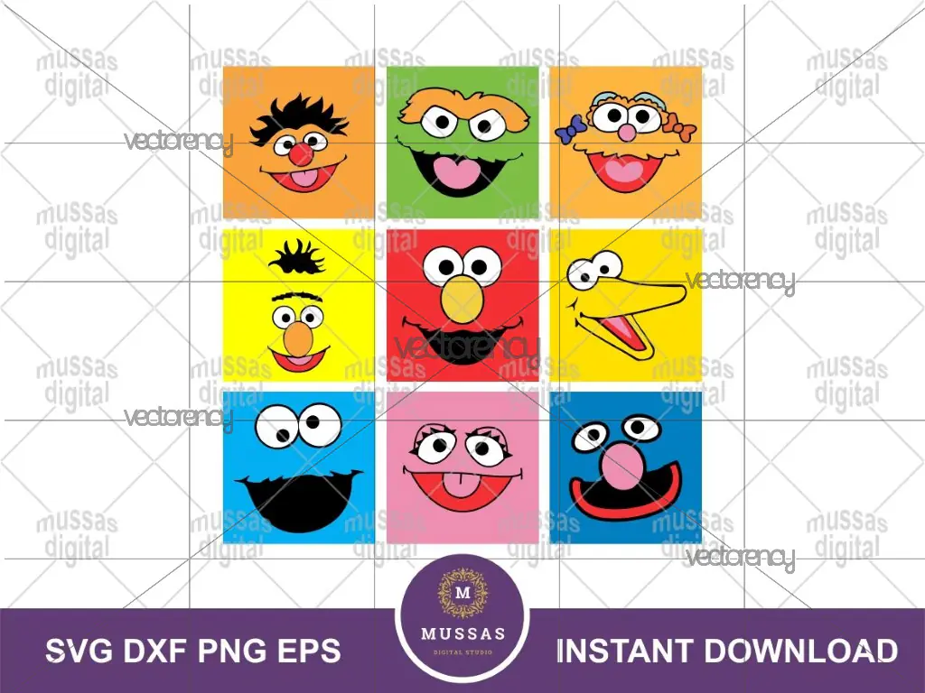 Sesame Street Monsters Face SVG Vector