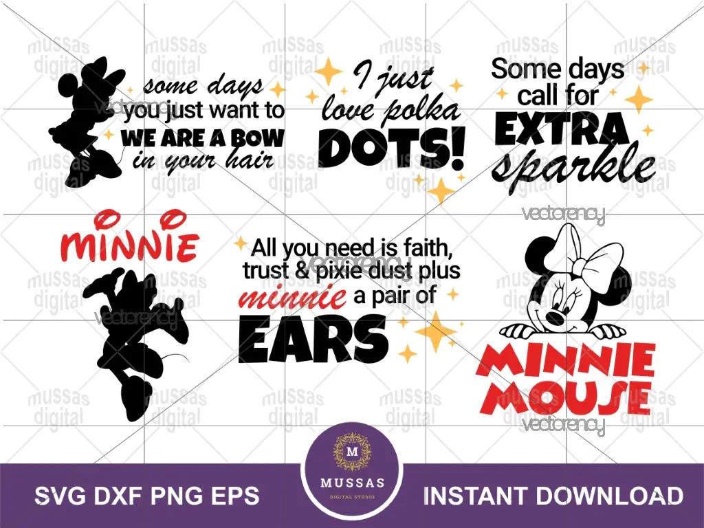 Minnie Mouse Quotes SVG Cut File PNG DXF EPS