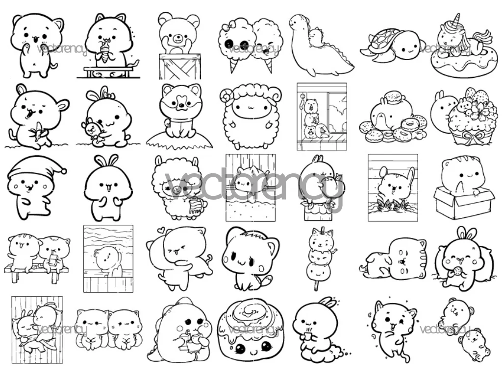 Kawaii Outline SVG, Cute Cartoon Vector PNG