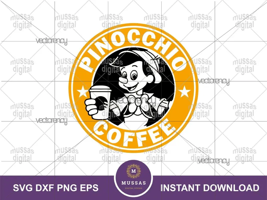 Pinocchio SVG Cut Files, PNG Coffee