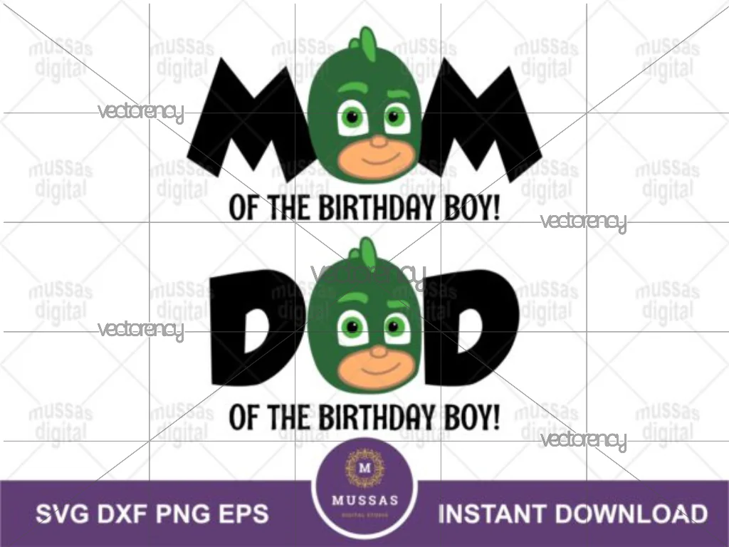 Gekko PJ Mask Birthday Mom and Dad SVG