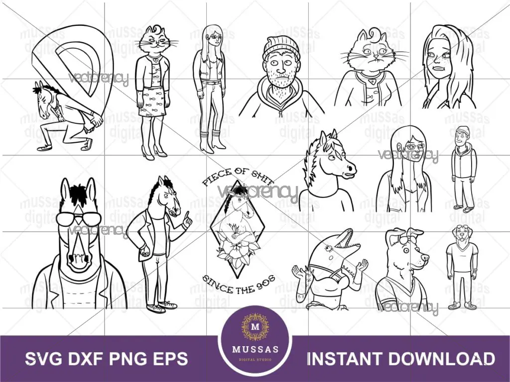 BoJack Horseman SVG Bundle Horseman Outline Clipart Vector