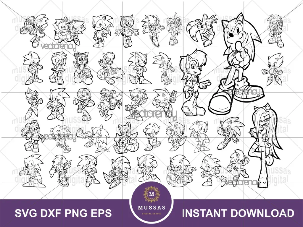 Sonic Outline SVG Bundle, Coloring Page PNG Vector