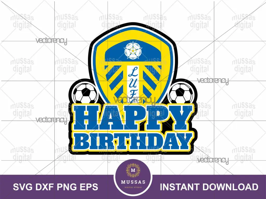 LUFC Cake Topper Design, Leeds United Happy Birthday Printable