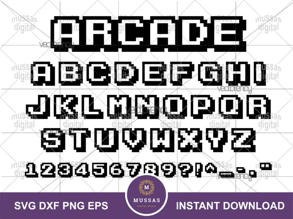 Arcade Font SVG, Arcade Alphabet Clipart, Arcade Game Inspired Letters SVG For Cricut Silhouette