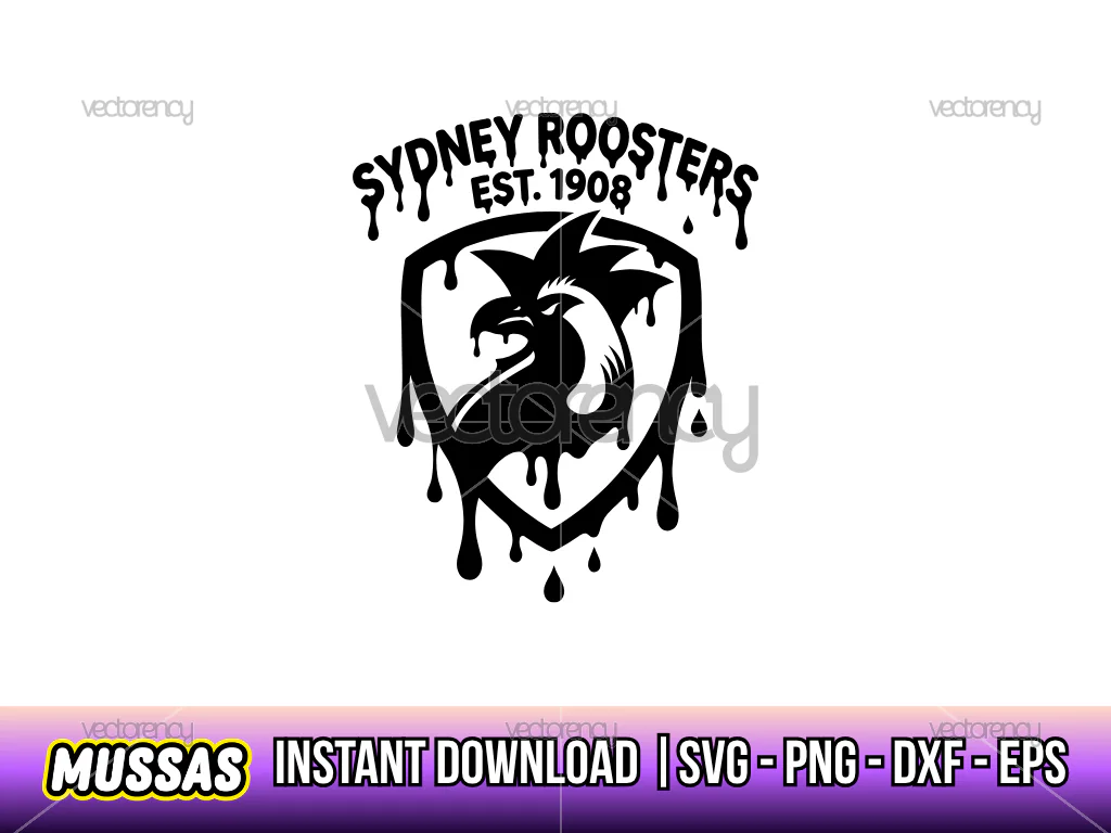 Sydney Roosters Logo Drip Vector PNG HD Black and White