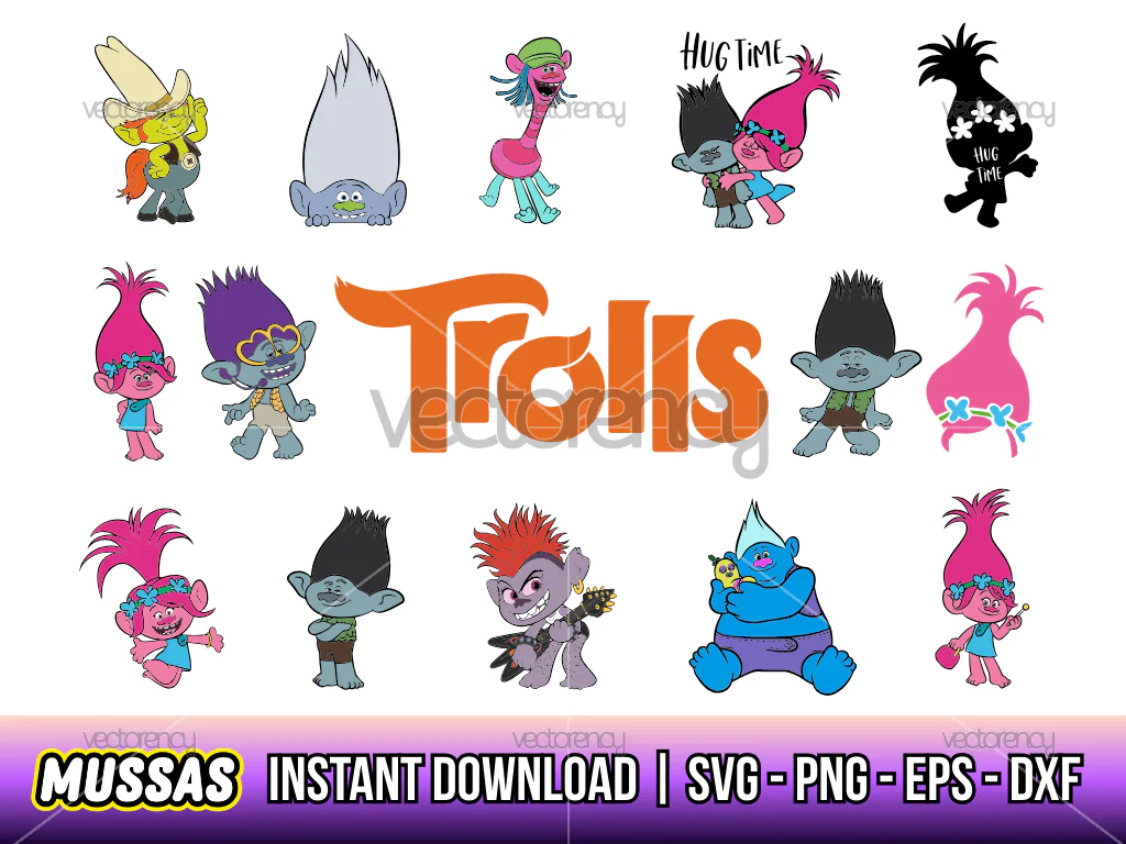 Troll Cartoon SVG Vector Cricut Bundle