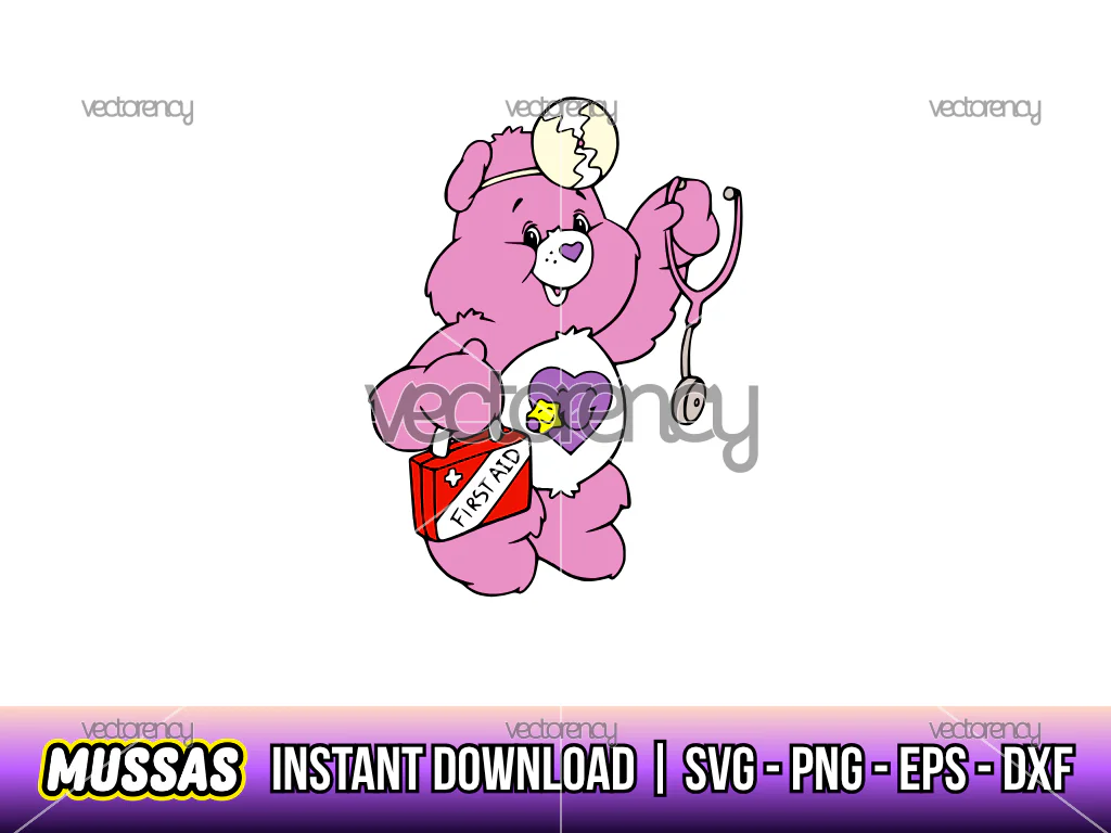 Take Care Bear Holds a Stethoscope Cute Cartoon Clipart