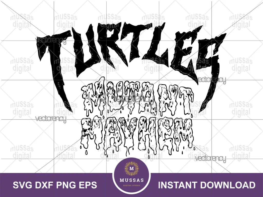 Turtles Mutant Mayhem Line Art SVG Vector, Mutan Mayhem Logo Fun Art