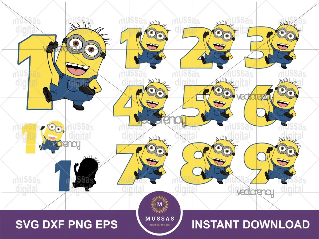 Minions Birthday Numbers SVG Cricut Minions Numbers PNG Baby Shirt