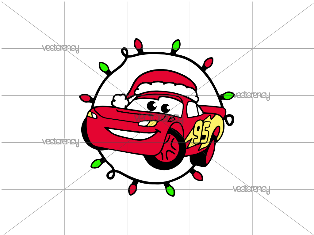 Cars SVG Christmas Lightning McQueen Christmas Lights Santa Hat