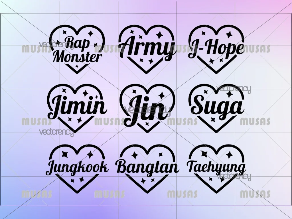 BTS Heart Name SVG Cut File