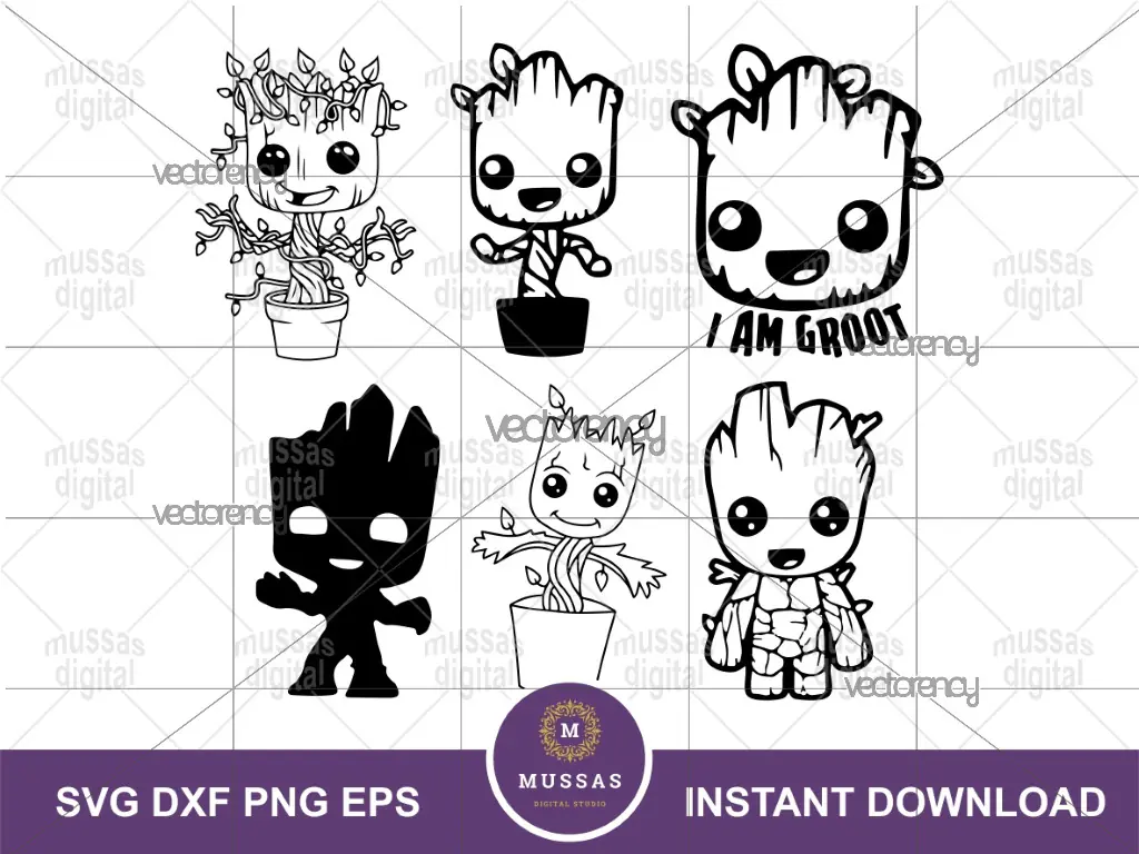 Groot SVG Bundle, Outline Baby Groot Cut File, PNG, EPS