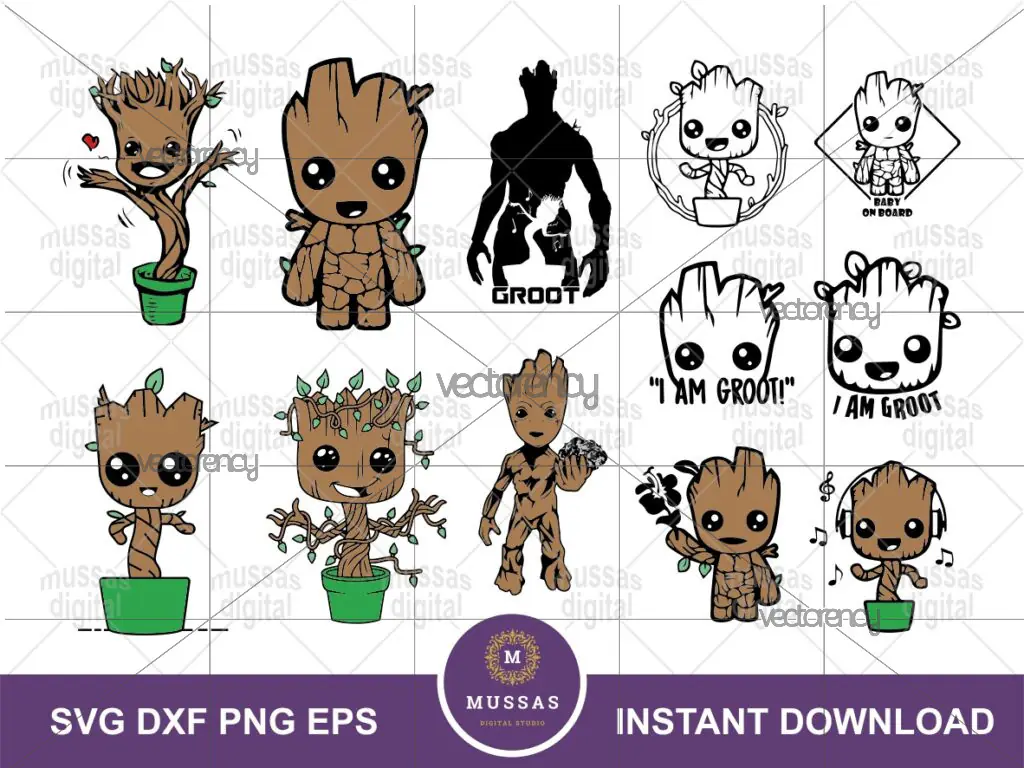 12 Groot SVG Image, Baby Groot PNG, Bundle, Digital Cut File, Silhouette