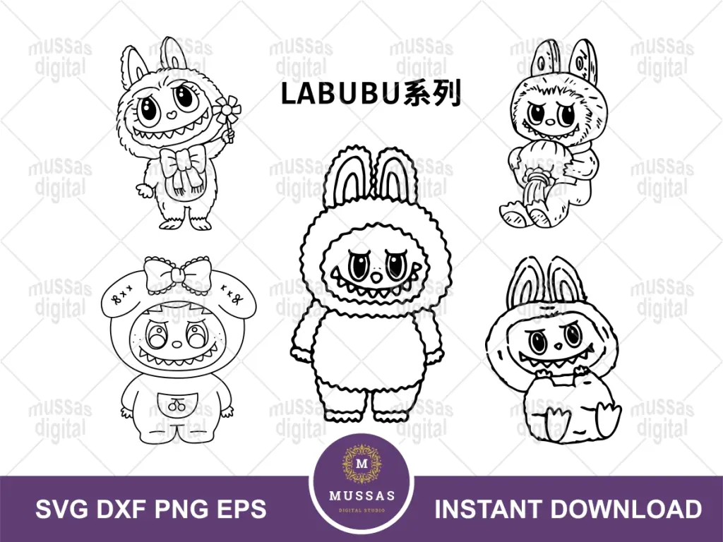 Labubu Outline SVG Vector PNG