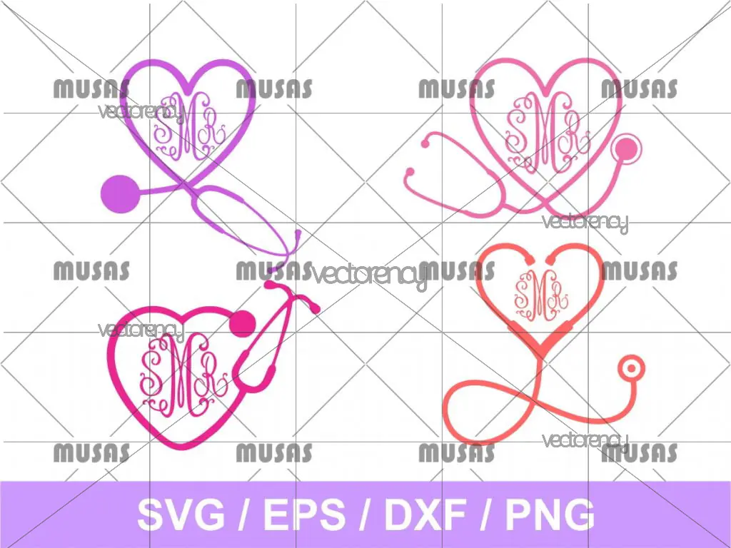 Monogrammed Heart Stethoscope SVG