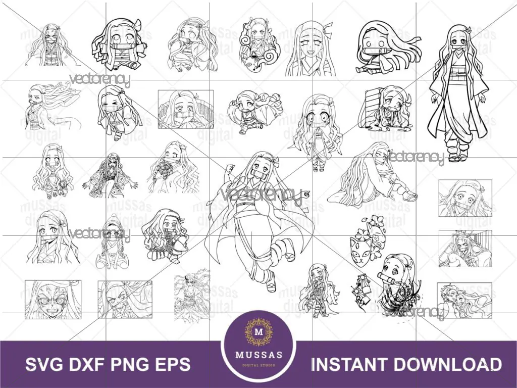 Nezuko Outline SVG Bundle Demon Slayer Cut Files DXF PNG EPS