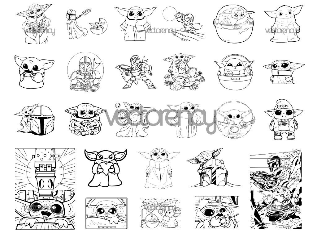 Baby Yoda Outline SVG Vector Image Outline Yoda PNG
