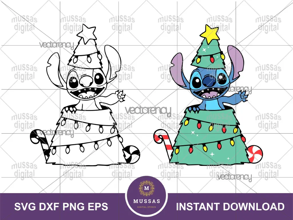 Stitch Christmas Tree SVG Outline and Layered