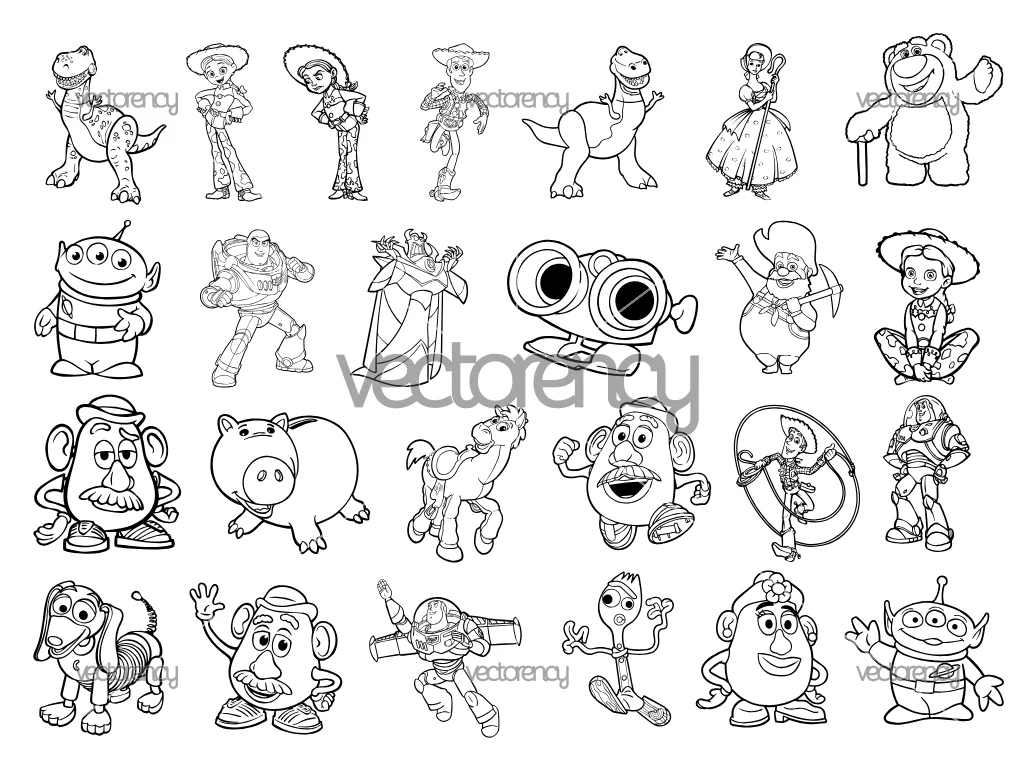Toy Story Outline Bundle SVG, Toy Story Characters Cut Files, Pixar Animation Vector Set