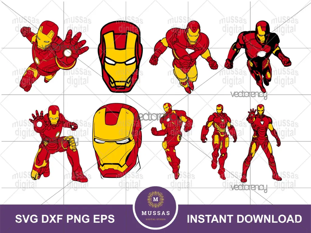 Iron Man SVG Bundle, Layered Cartoon Cricut Silhouette Cameo