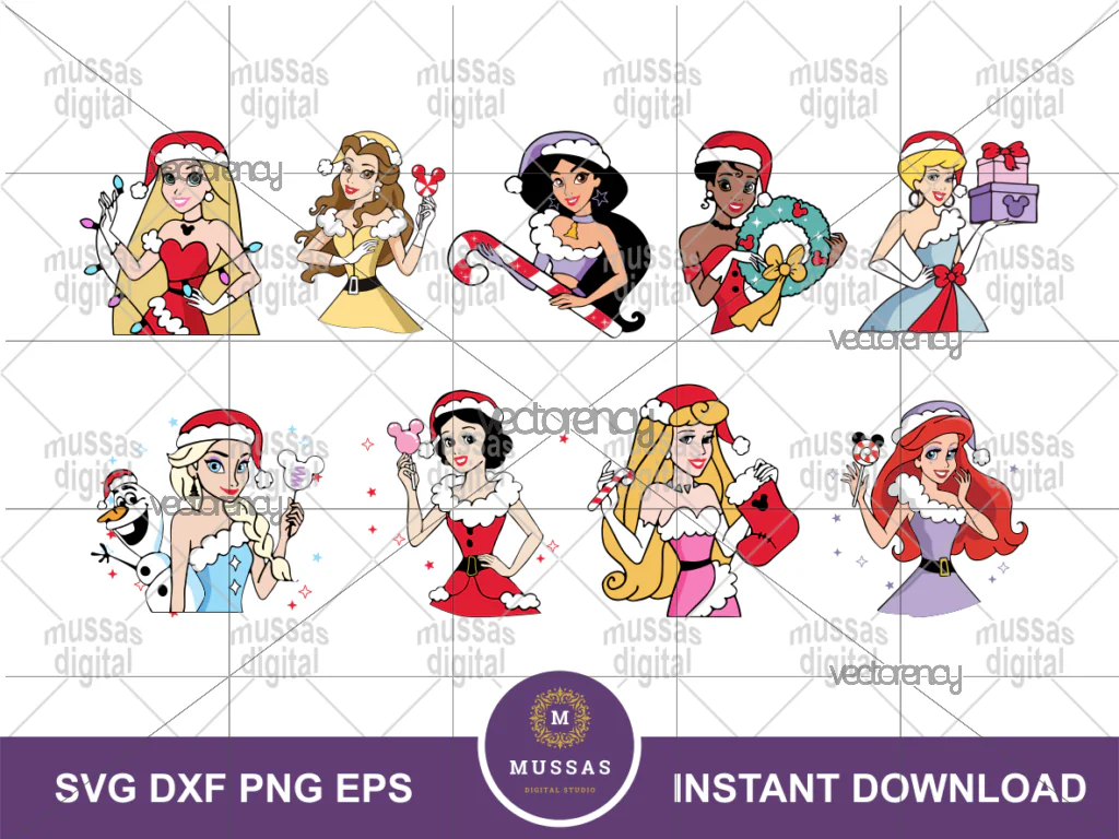 Princess Christmas SVG Bundle Layered