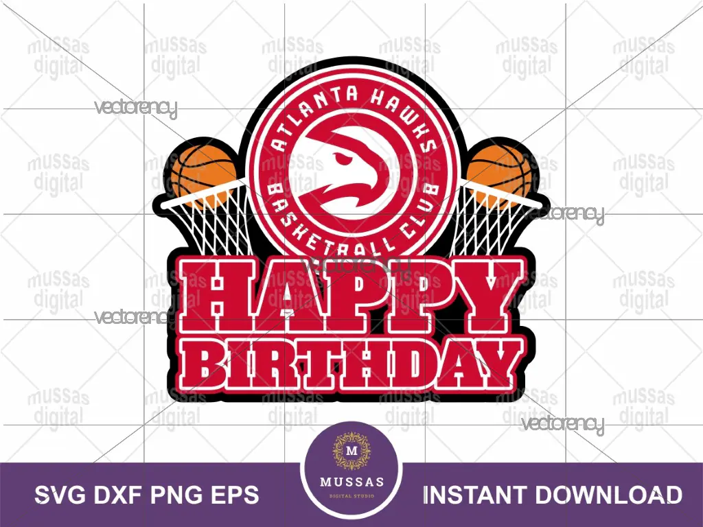 Basketball Cake Topper, Atlanta Hawks SVG, Birthday PNG