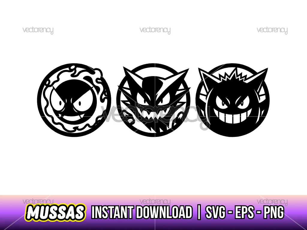 Pokémon Gastly, Haunter, and Gengar Evolutions Vector Image PNG