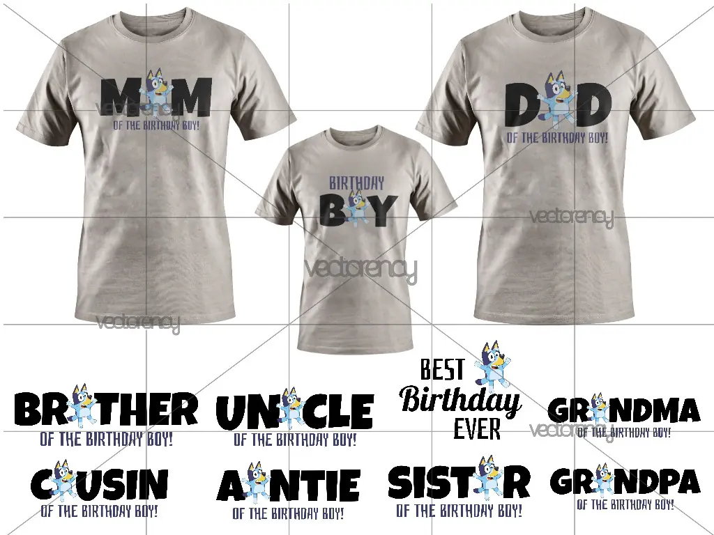 Bluey Family Birthday T-shirt Design, Bandit Heeler Birthday Boy, PNG, EPS