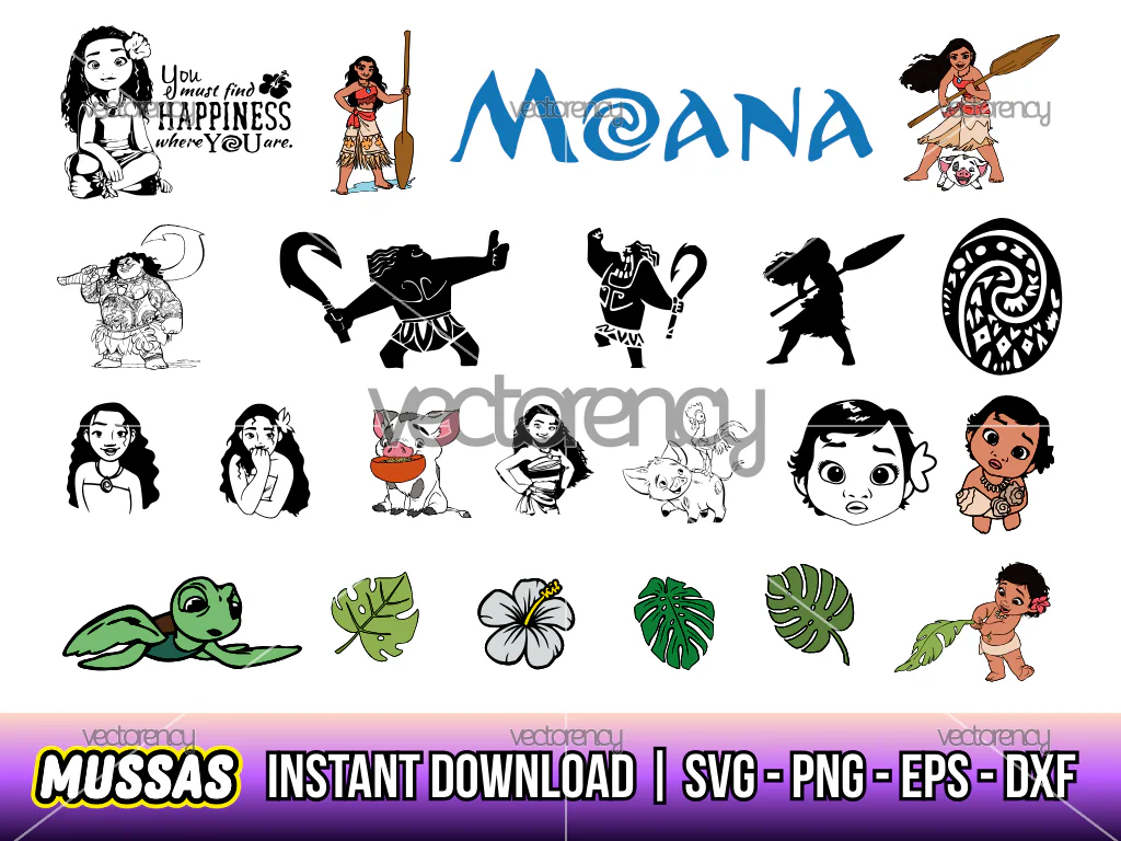 Moana SVG Cut Files Bundle PNG EPS DXF