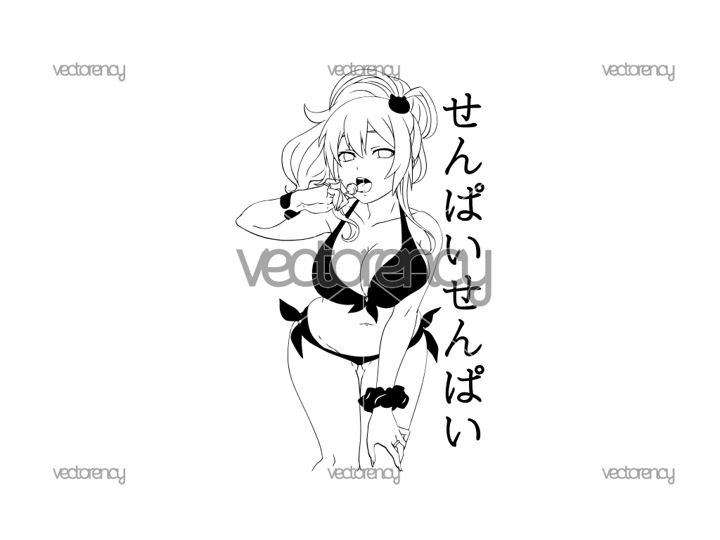 Ahegao Anime Girl Candy Summer Beach Outline Silhouette Senpai Nipon