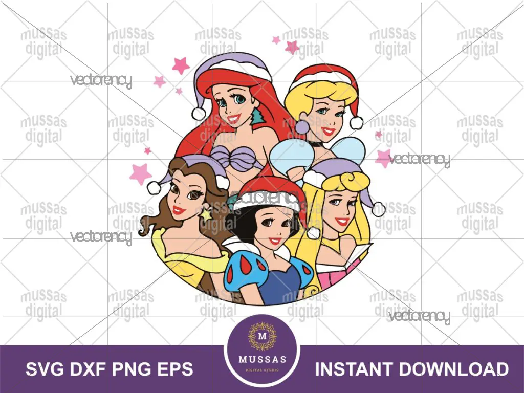 Princess Christmas SVG Disney Princess with Santa Hat