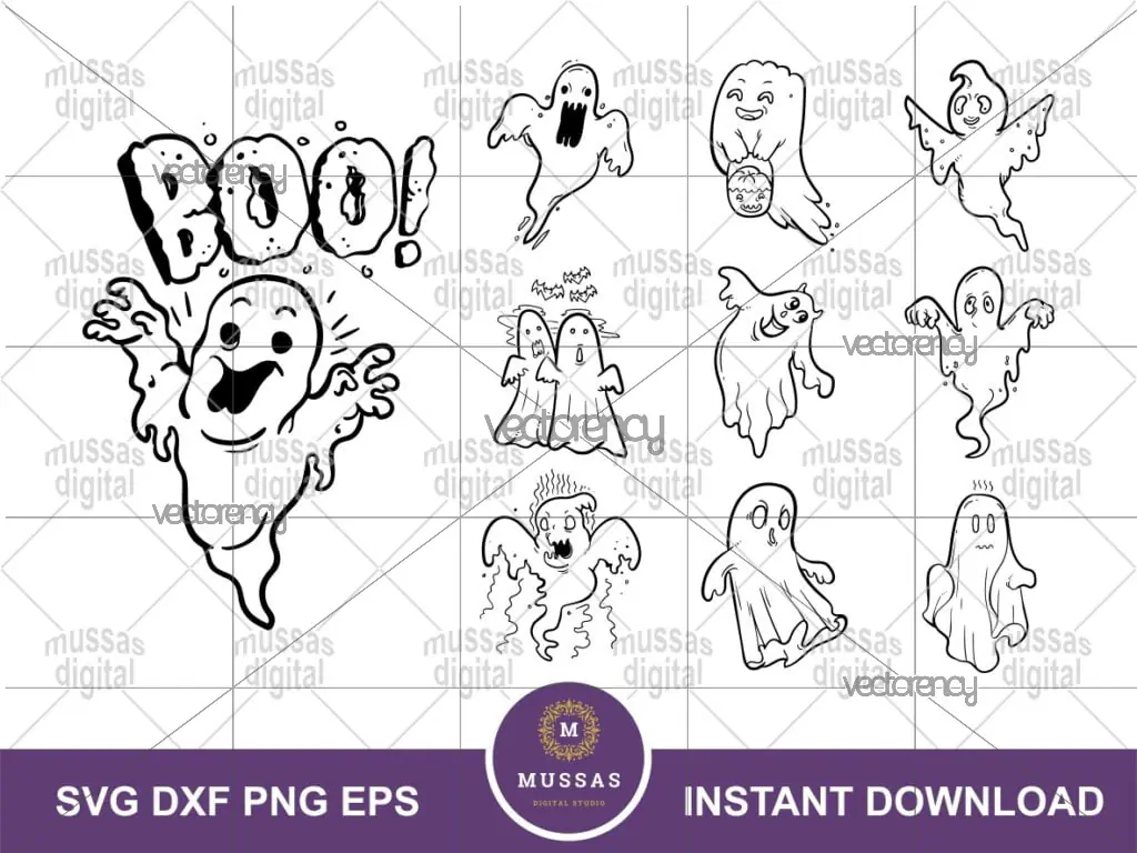 Ghost Halloween SVG Bundle, Boo DXF Vector PNG Transparent