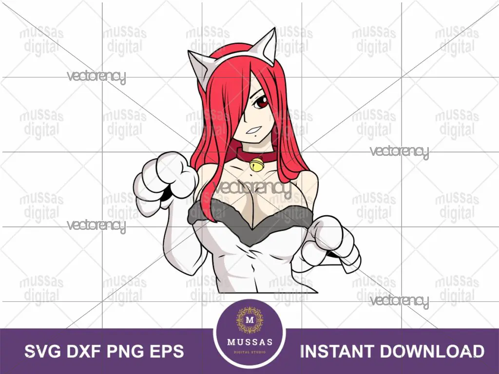 Erza Scarlet Ahegao SVG Neko Ears Echi PNG Vector