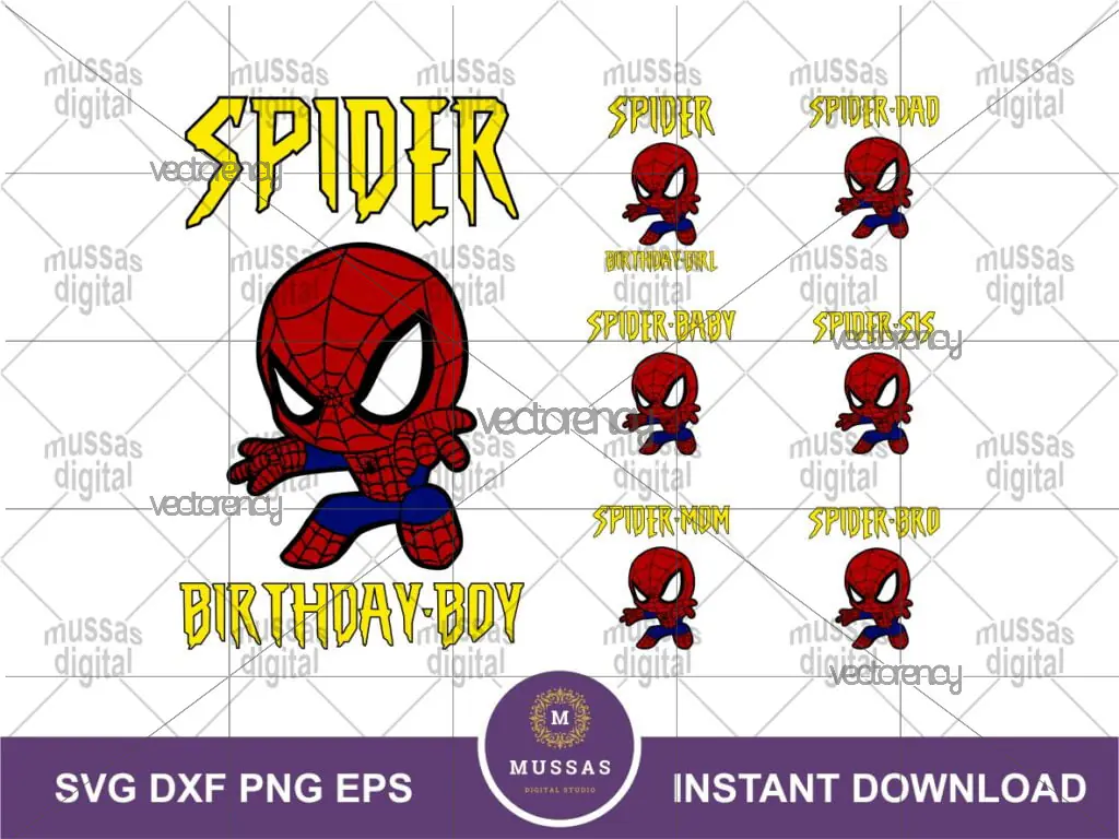 Family Birthday Girl Boy Spiderman SVG PNG Sublimation