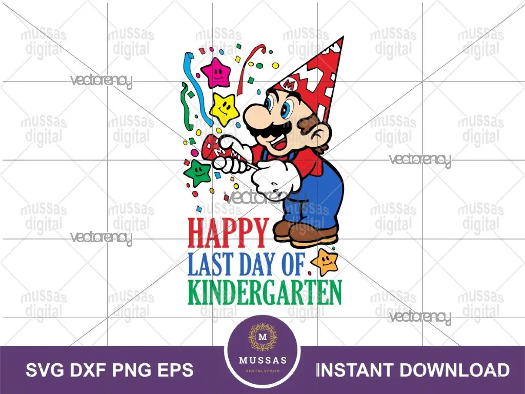 Happy Last Day of Kindergarten SVG, Mario Bros EPS, School, PNG