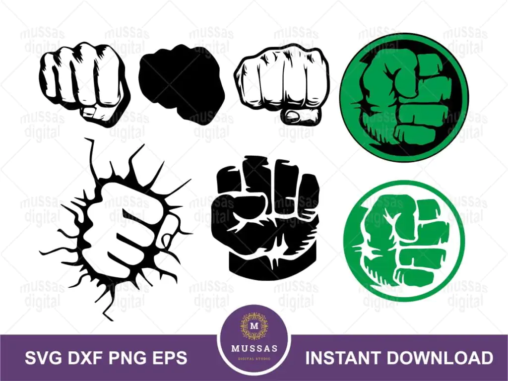 Hulk Fist SVG Bundle Cricut Hulk Hand Clipart PNG EPS Vector DXF