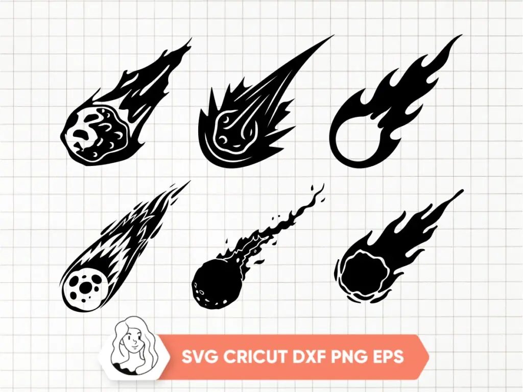 Comet Asteroid Flaming SVG Vector Clipart Comet Black PNG Pack