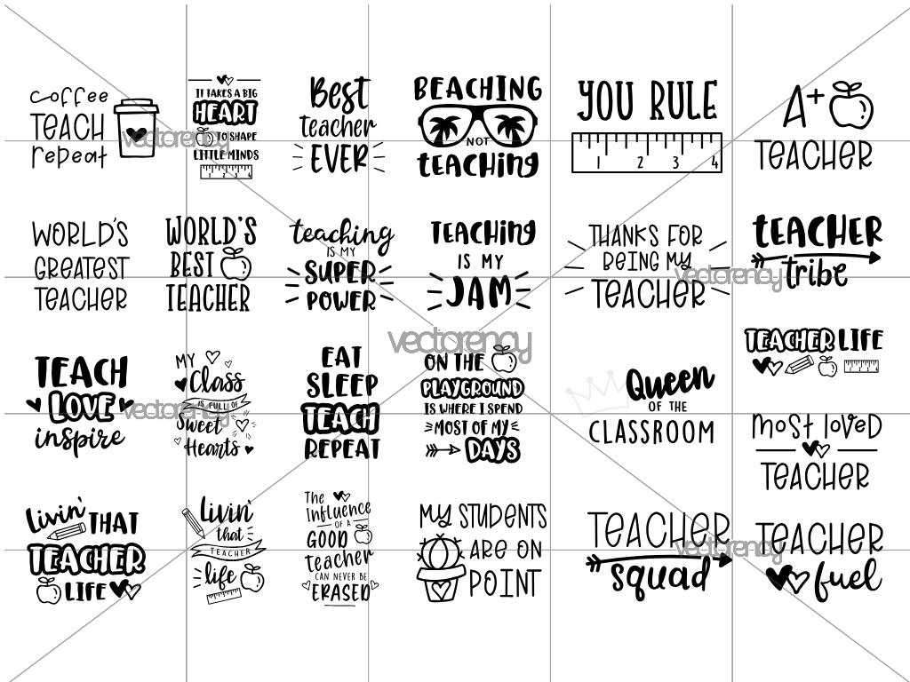 Teacher Phrases SVG Bundle, Teacher Quotes, Art