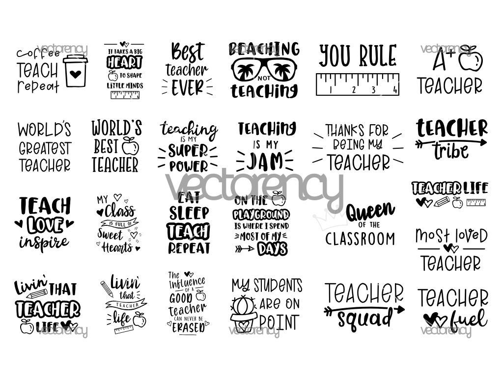 Teacher Phrases SVG Bundle, Teacher Quotes, Art