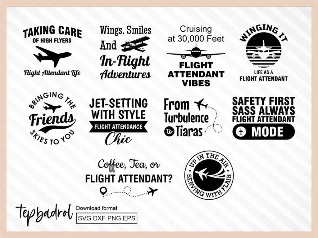 Flight Attendant SVG Bundle, Cricut, Shirt Design