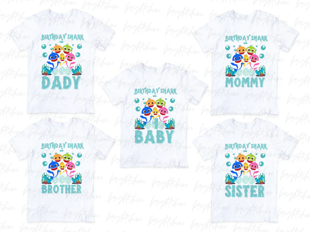 Baby Shark Family Shirt, 1 Birthday Matching Shirt PNG Files