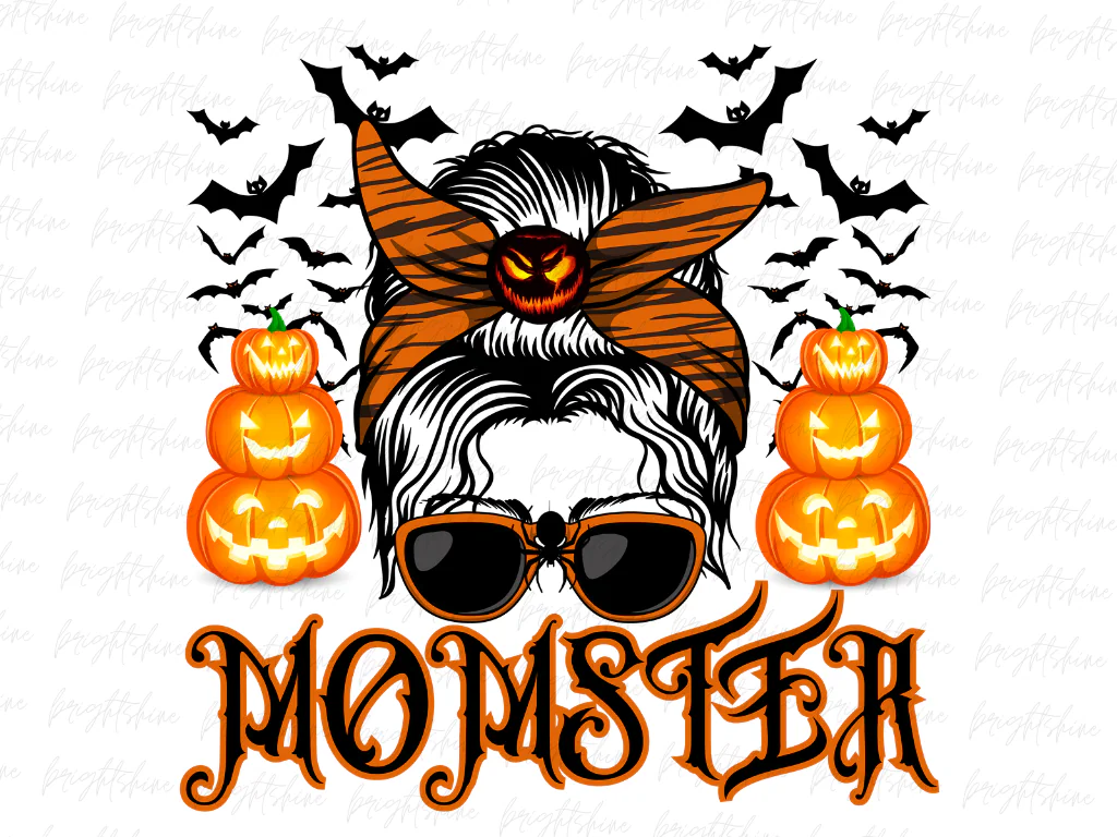 Momster Halloween PNG, Mom Messy Hair Bun Monster PNG Design