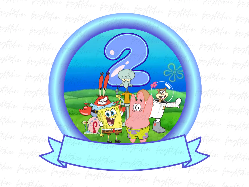 SpongeBob Digital Cake Topper PNG, 2nd Birthday Cake Template