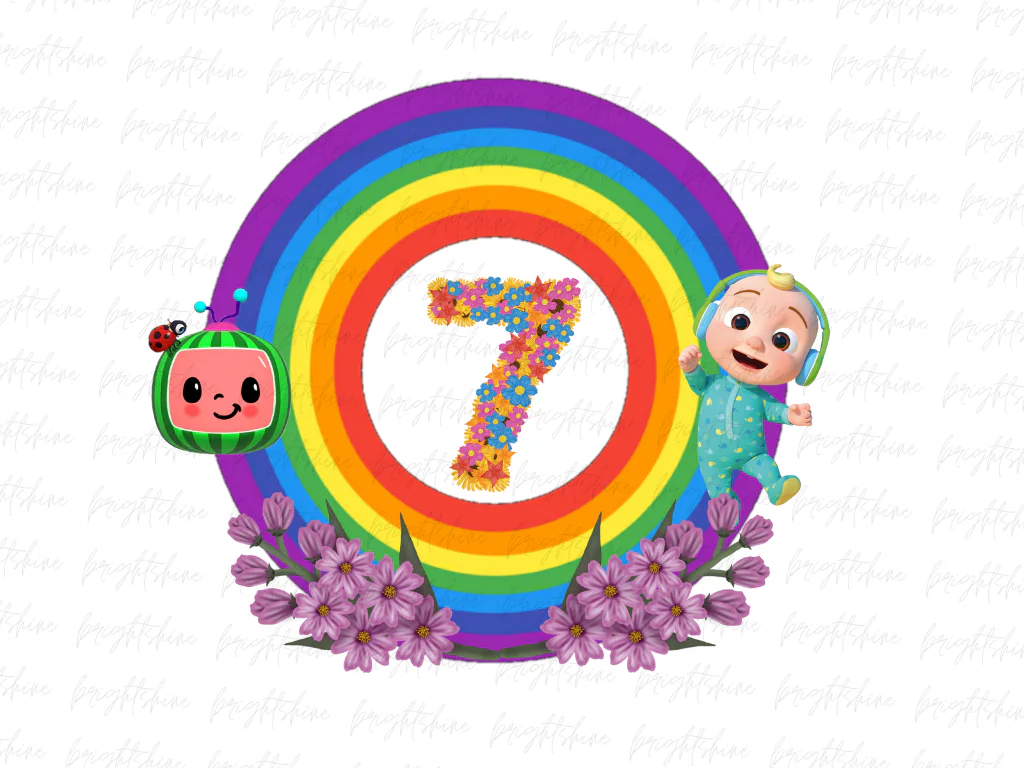 Kids Cocomelon Birthday Party 7 PNG, Transparent Background, DTF, DTG File